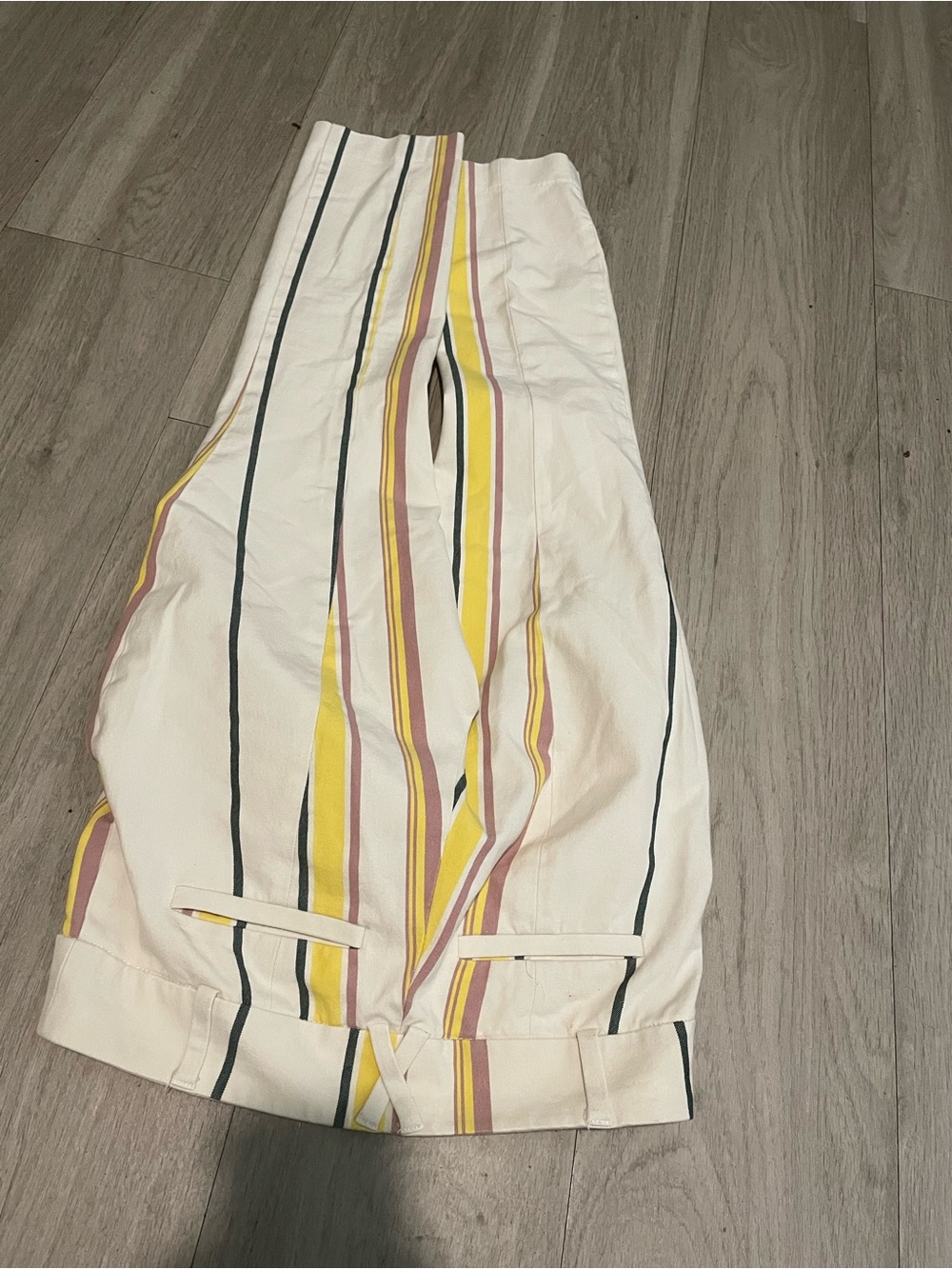Anthropologie White Cotton-Blend Pants with Yellow & Pink Stripes - Picture 3 of 3